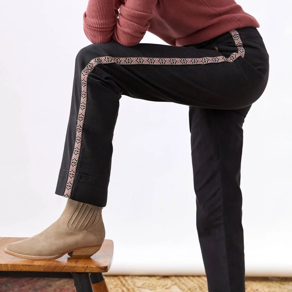 By Anthropologie Tapered Side Stripe Faded Black Cropped Pants 4